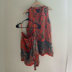 Vintage 90s AST 100% silk blouse and‎ skirt set bohemian flowy poolside silk set